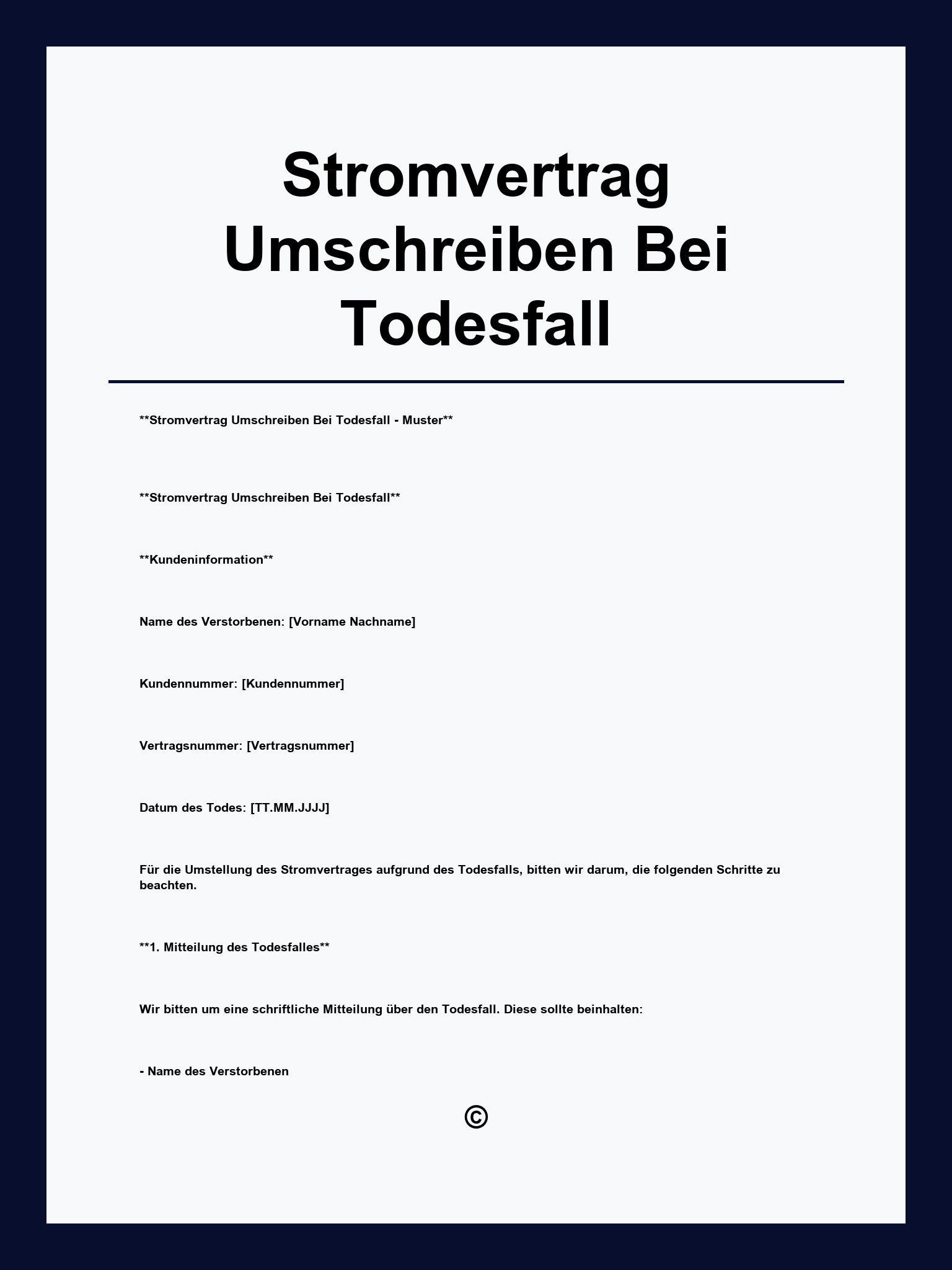 Stromvertrag Umschreiben Bei Todesfall Vorlage