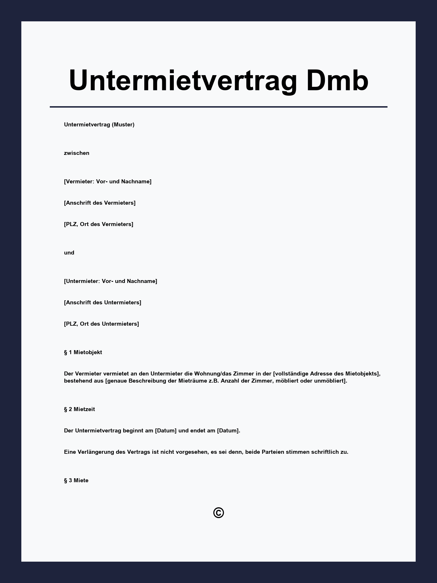 Untermietvertrag Dmb