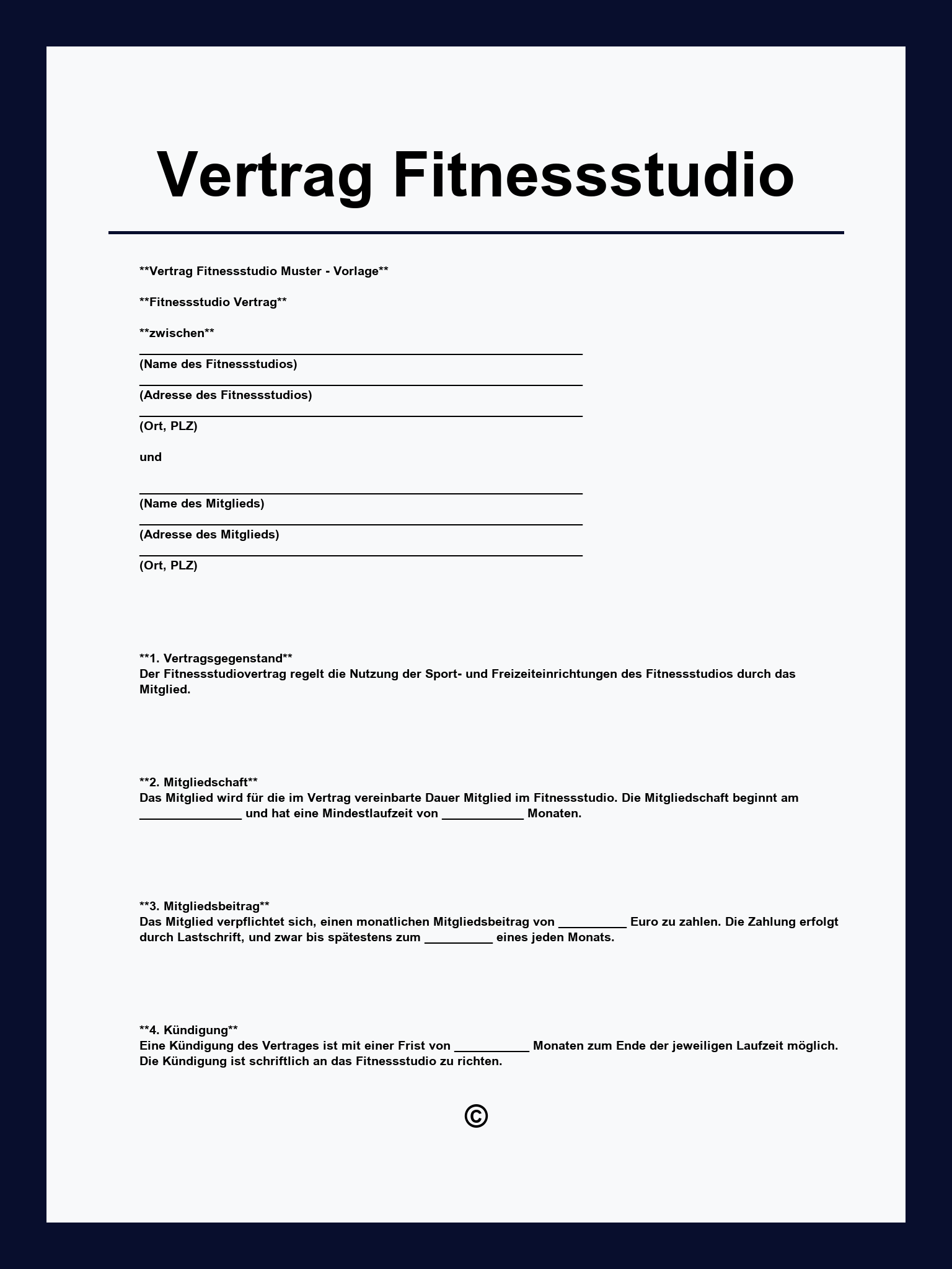 Vertrag Fitnessstudio Vorlage