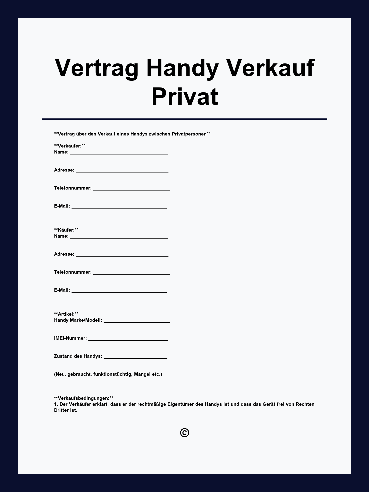 Vertrag Handy Verkauf Privat