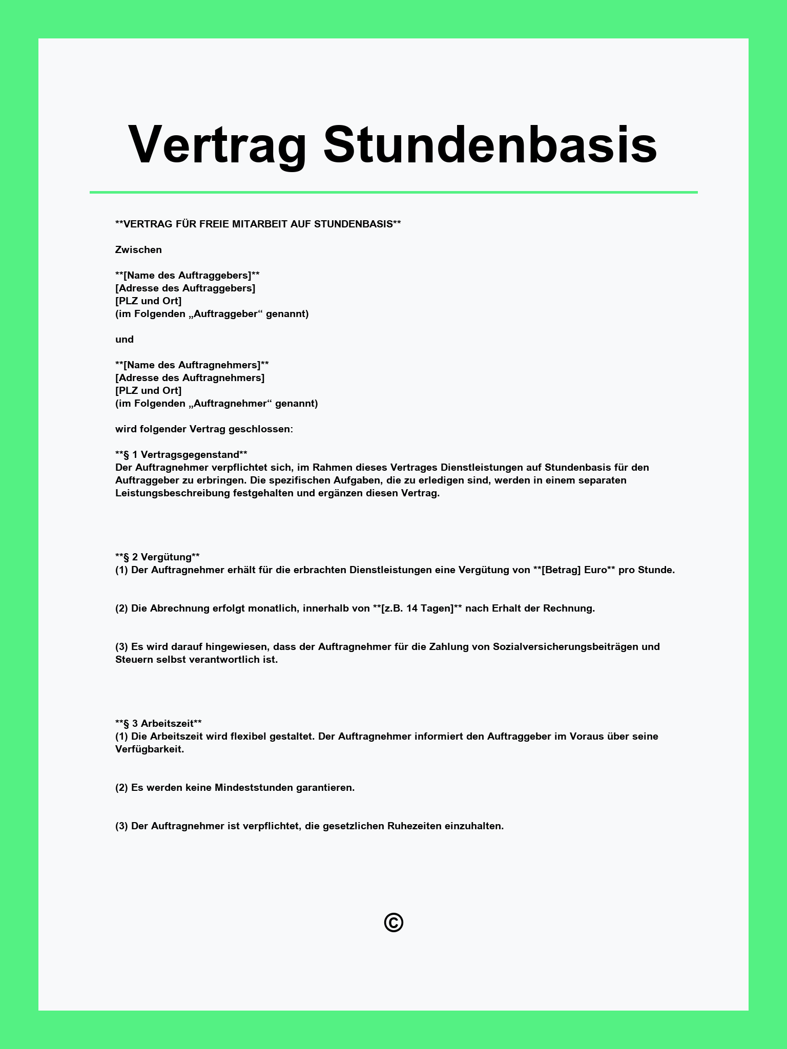 Vertrag Stundenbasis