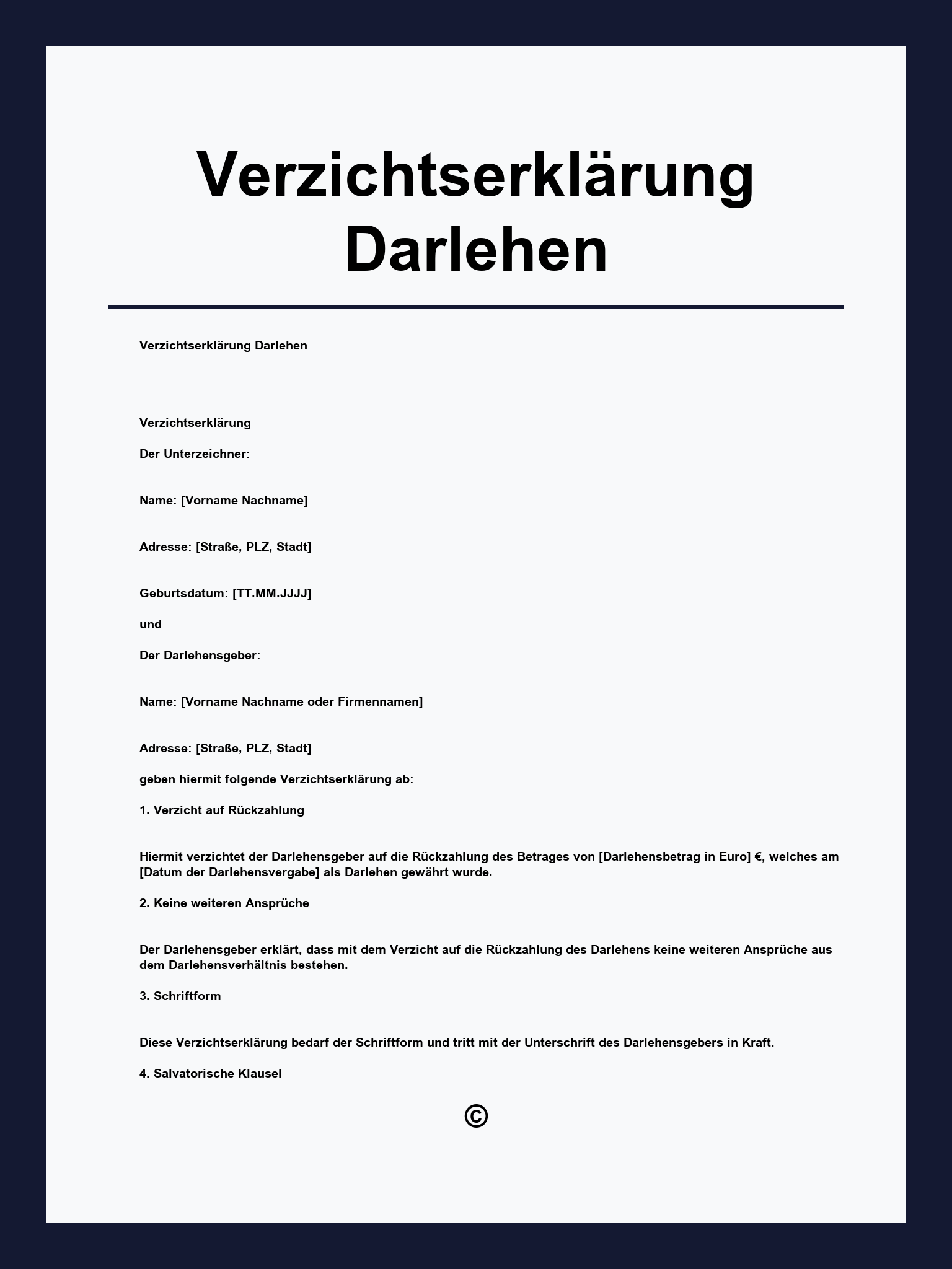 Verzichtserklärung Darlehen Muster