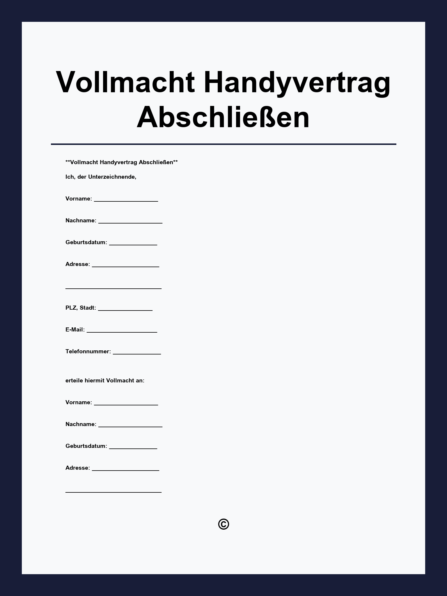 Vollmacht Handyvertrag Abschließen