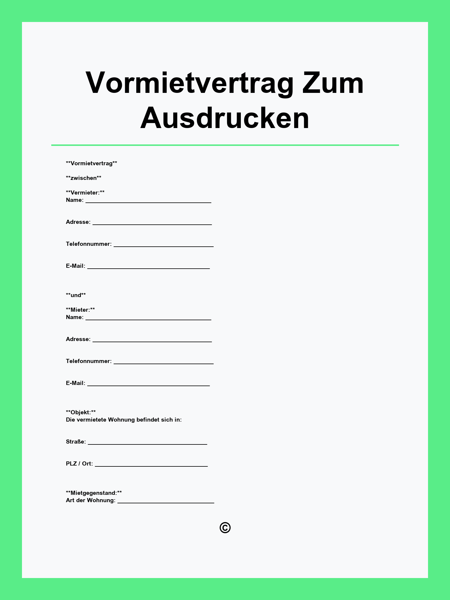 Vormietvertrag Zum Ausdrucken