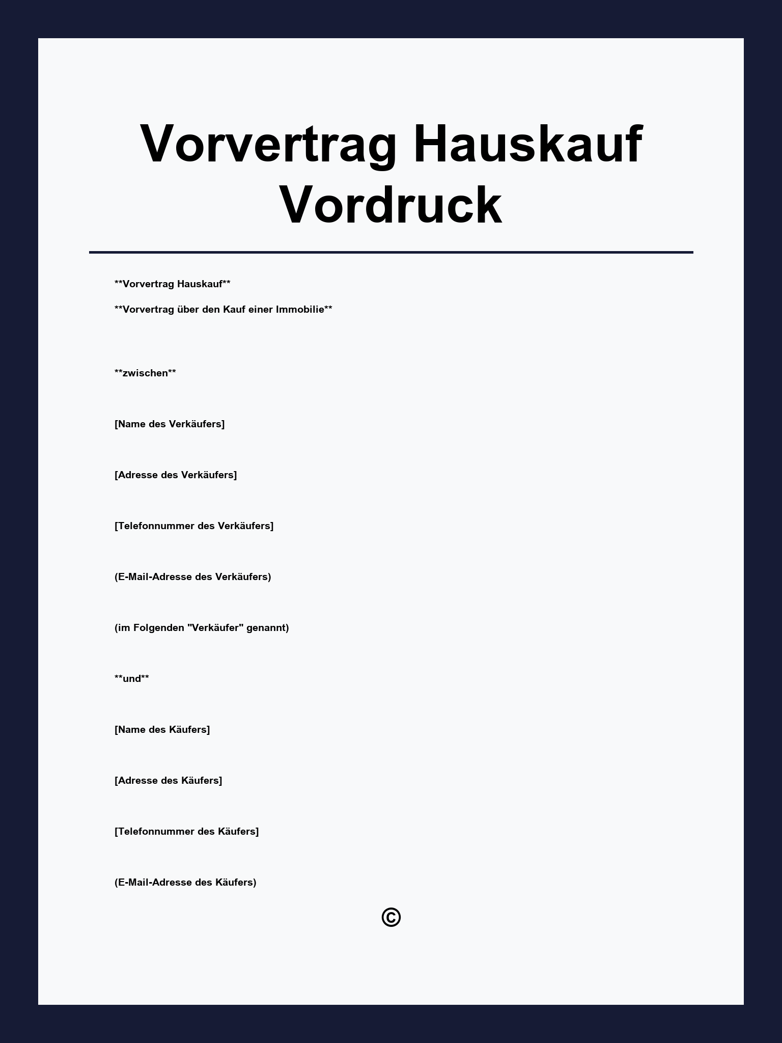 Vorvertrag Hauskauf Vordruck