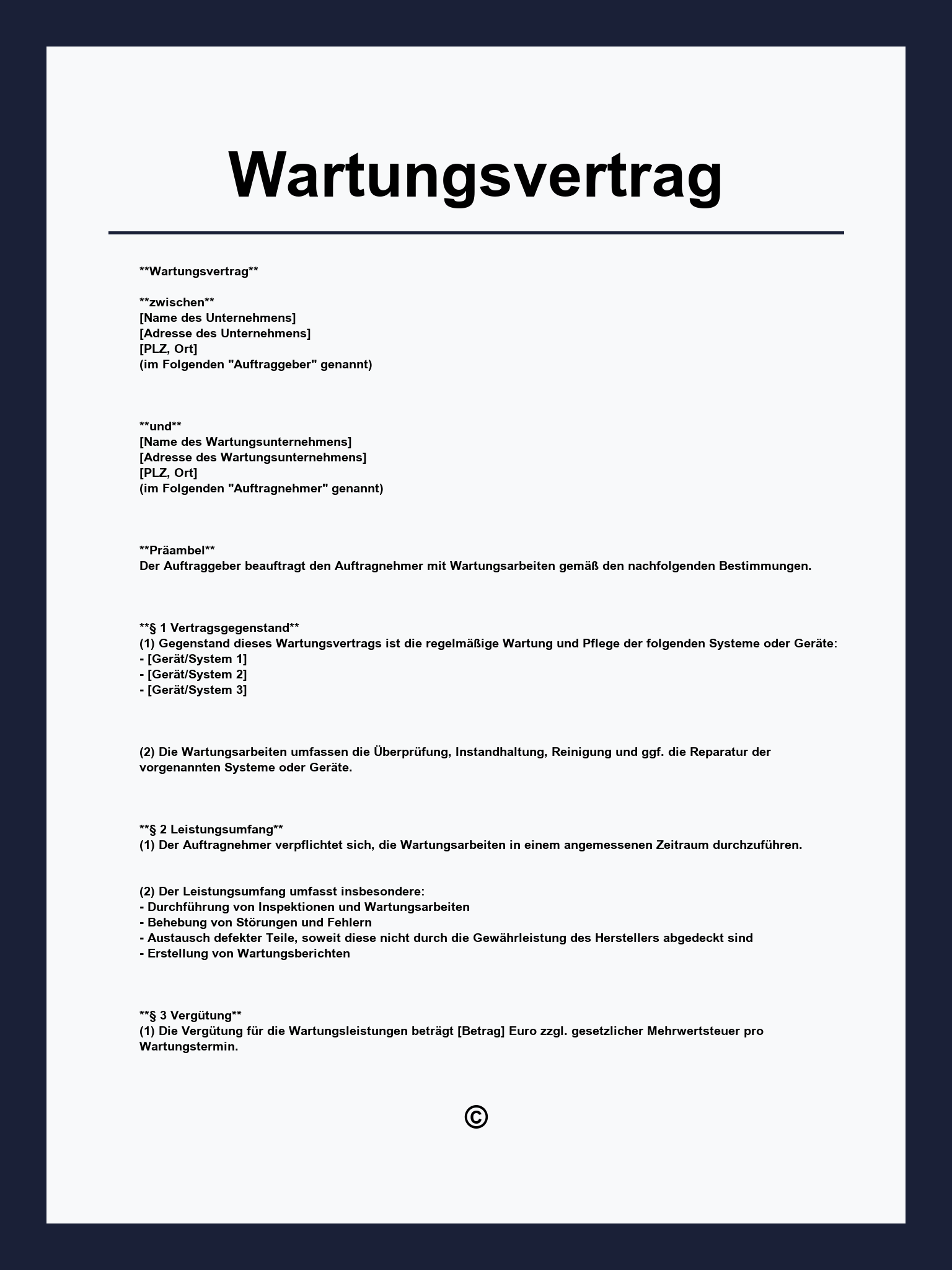Wartungsvertrag Muster