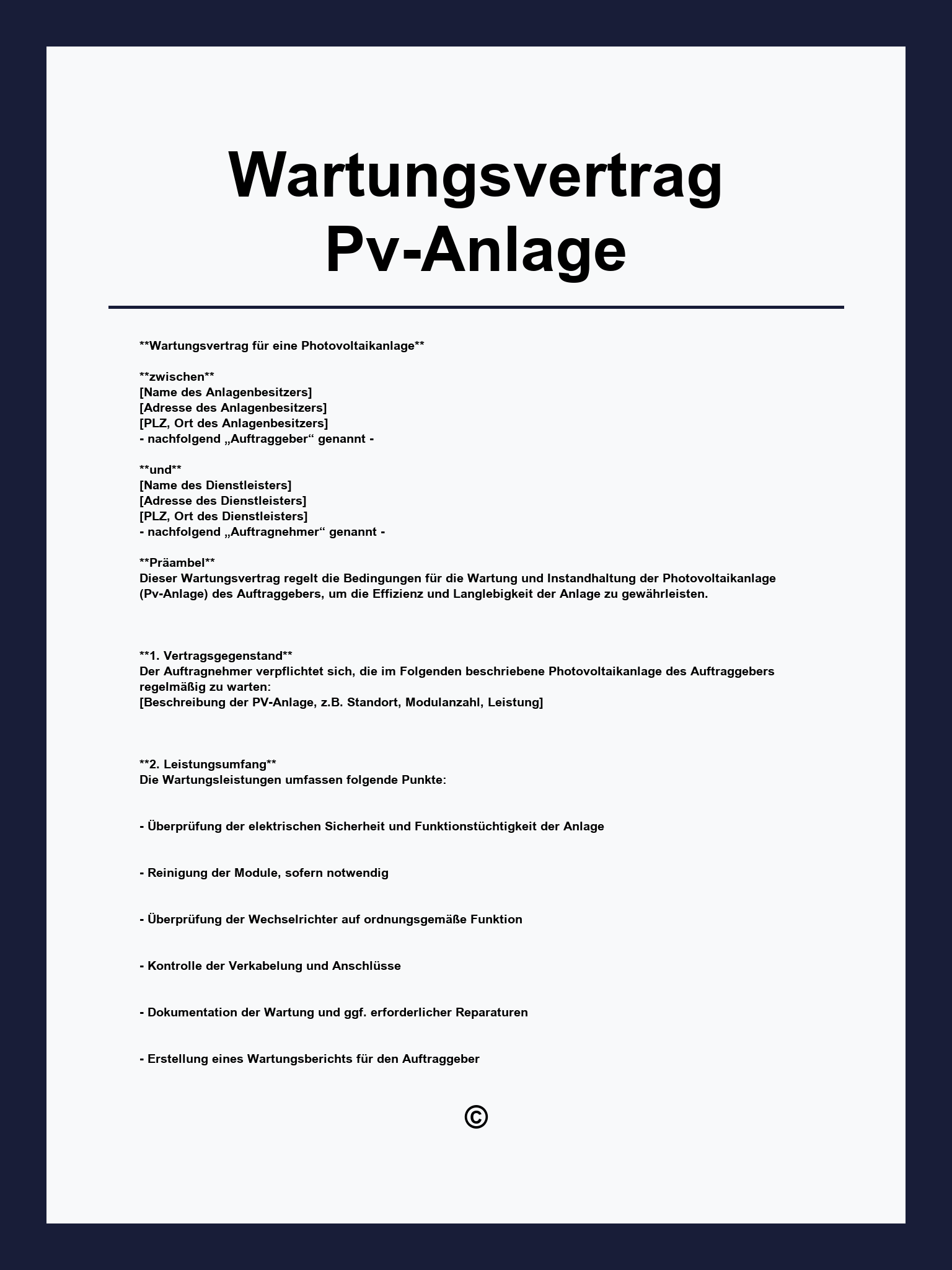 Wartungsvertrag Pv Anlage