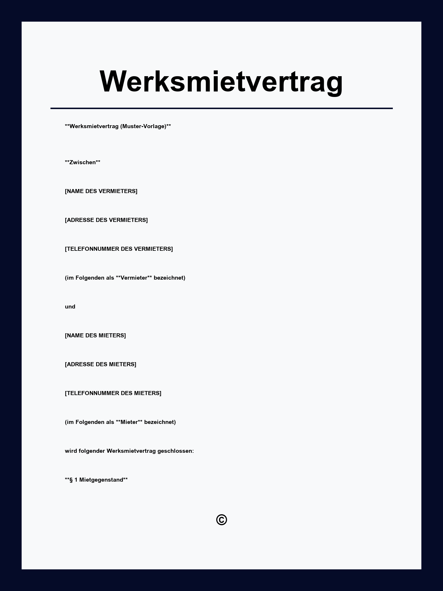 Werksmietvertrag Muster
