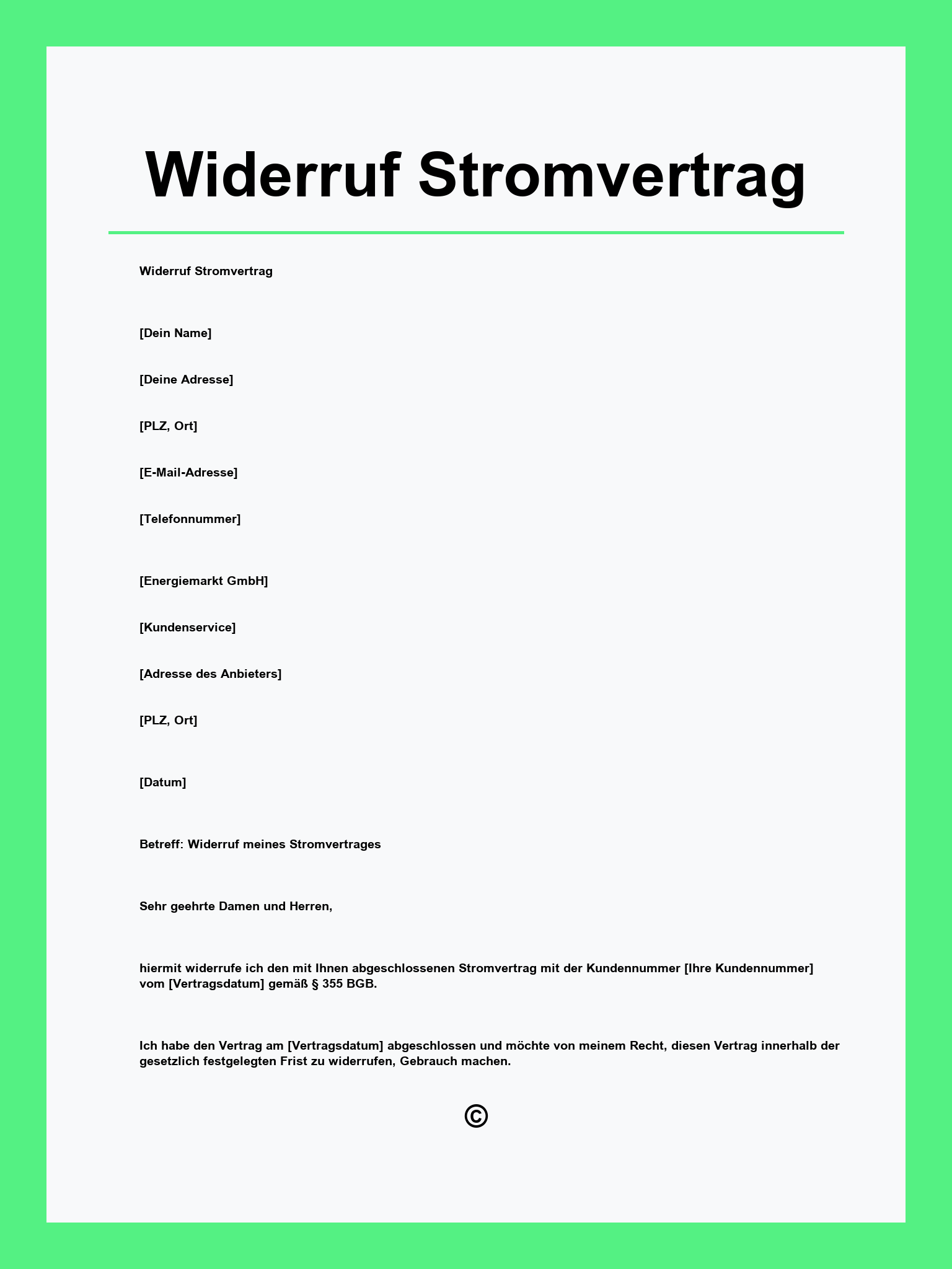 Widerruf Stromvertrag Muster