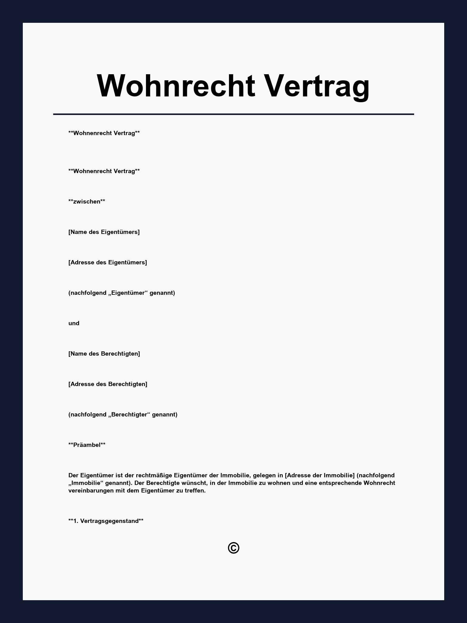 Wohnrecht Mustervertrag