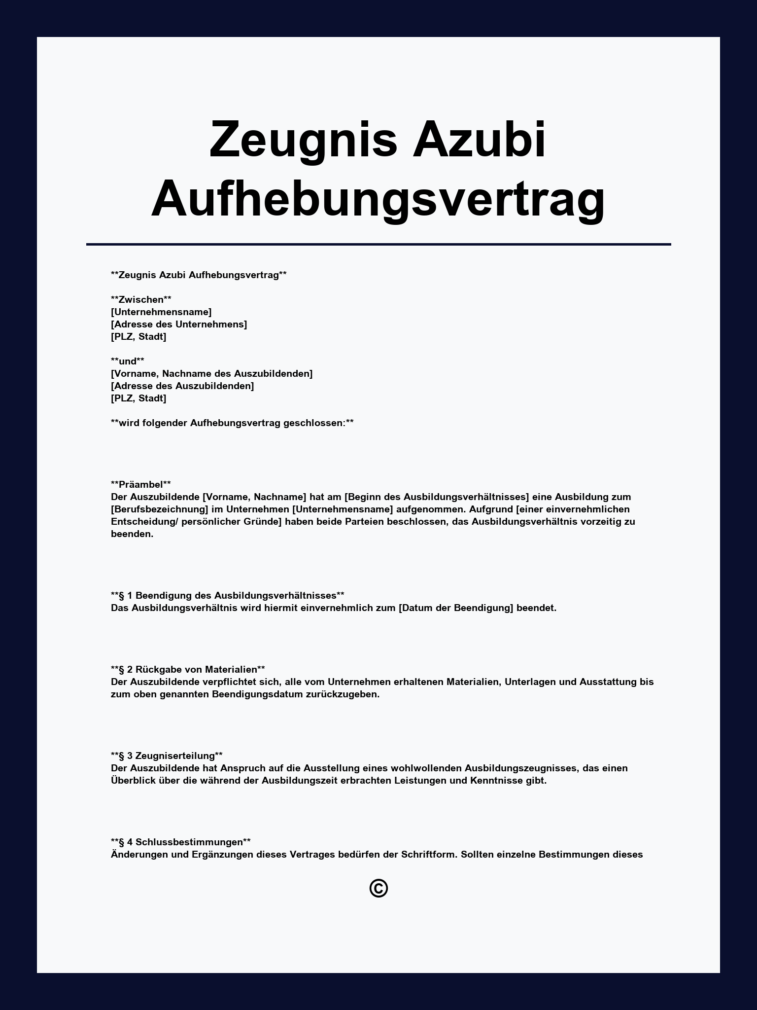 Zeugnis Azubi Aufhebungsvertrag Muster